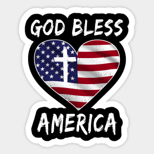 God Bless American Flag Heart Sticker